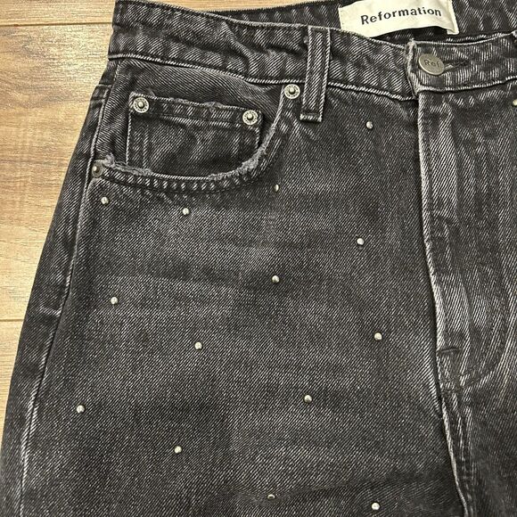 Reformation Pacific Black Studded Harley High Rise Slim Straight Jeans 28 - Picture 3 of 12